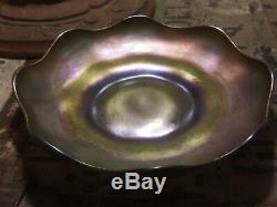 LCT Tiffany Studios Favrile Ruffled Glass Plate PURPLE/GOLD Art Nouveau Dish