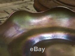 LCT Tiffany Studios Favrile Ruffled Glass Plate PURPLE/GOLD Art Nouveau Dish