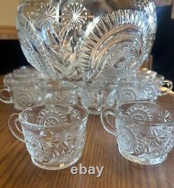 LE Smith Crystal Punch Bowl With 18 Crystal Cups