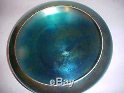 Lg Aurene Steuben Art Glass Footed Center Piece Bowl Blue Iridescent # 2586