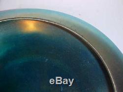 Lg Aurene Steuben Art Glass Footed Center Piece Bowl Blue Iridescent # 2586