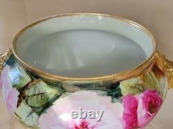 LIMOGES FRANCE LARGE HP ROSES JARDENIER WithLION FACES ON STAND CLOW FEET AS IS