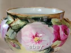LIMOGES FRANCE LARGE HP ROSES JARDENIER WithLION FACES ON STAND CLOW FEET AS IS