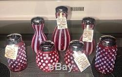 LOT 7 Fenton Cranberry Opalescent New World, Hobnail, & Polka Dot S&P Shakers
