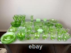 LOT Federal Uranium Glass Vaseline Lovebirds 54 Pieces Green Milk Regular Glass