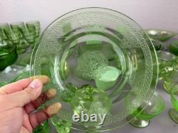 LOT Federal Uranium Glass Vaseline Lovebirds 54 Pieces Green Milk Regular Glass