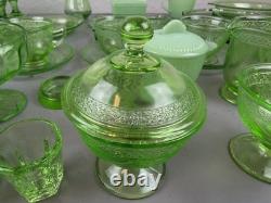 LOT Federal Uranium Glass Vaseline Lovebirds 54 Pieces Green Milk Regular Glass