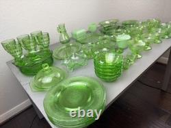 LOT Federal Uranium Glass Vaseline Lovebirds 54 Pieces Green Milk Regular Glass