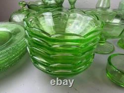 LOT Federal Uranium Glass Vaseline Lovebirds 54 Pieces Green Milk Regular Glass