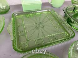 LOT Federal Uranium Glass Vaseline Lovebirds 54 Pieces Green Milk Regular Glass