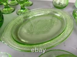 LOT Federal Uranium Glass Vaseline Lovebirds 54 Pieces Green Milk Regular Glass