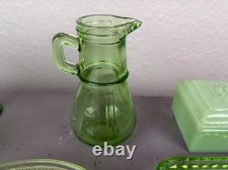 LOT Federal Uranium Glass Vaseline Lovebirds 54 Pieces Green Milk Regular Glass