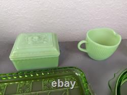 LOT Federal Uranium Glass Vaseline Lovebirds 54 Pieces Green Milk Regular Glass
