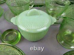 LOT Federal Uranium Glass Vaseline Lovebirds 54 Pieces Green Milk Regular Glass