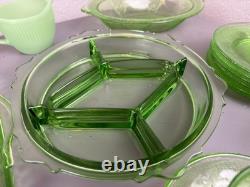 LOT Federal Uranium Glass Vaseline Lovebirds 54 Pieces Green Milk Regular Glass