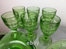 LOT Federal Uranium Glass Vaseline Lovebirds 54 Pieces Green Milk Regular Glass
