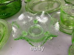 LOT Federal Uranium Glass Vaseline Lovebirds 54 Pieces Green Milk Regular Glass