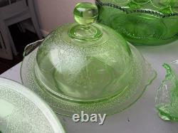 LOT Federal Uranium Glass Vaseline Lovebirds 54 Pieces Green Milk Regular Glass