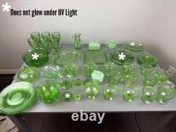 LOT Federal Uranium Glass Vaseline Lovebirds 54 Pieces Green Milk Regular Glass