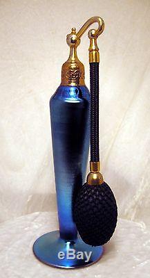 LUSTROUS MIRROR FINISH Antique STEUBEN BLUE AURENE Perfume Scent Atomizer Bottle