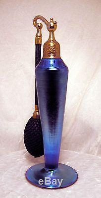 LUSTROUS MIRROR FINISH Antique STEUBEN BLUE AURENE Perfume Scent Atomizer Bottle