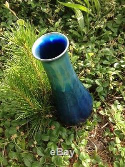 L C TIFFANY Favrile Glass Vase Signed Large Blue Antique Art Glass