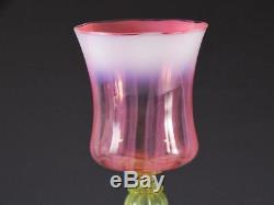 L. C. T. Tiffany Favrile Art Glass Pastel Green & Pink Stemmed Wine Goblet