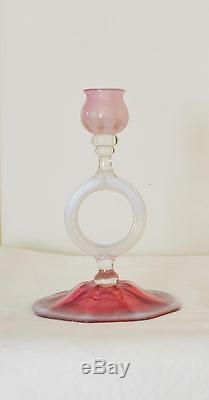 L. C. T. Tiffany Favrile Art Glass Pastel Pink & Rose Candlestick