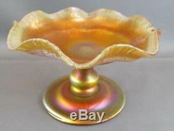 L. C. Tiffany FAVRILE Gold Iridescent Art Glass Footed Compote Onion Skin NMINT