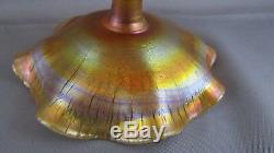 L. C. Tiffany FAVRILE Gold Iridescent Art Glass Footed Compote Onion Skin NMINT