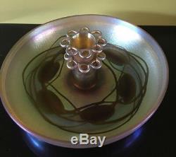 L. C. Tiffany-Favrile Art Glass Lily Pads Bowl with 2 tier Flower Frog