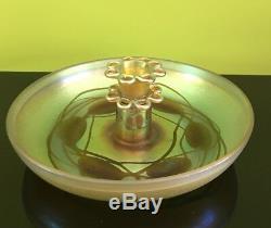 L. C. Tiffany-Favrile Art Glass Lily Pads Bowl with 2 tier Flower Frog