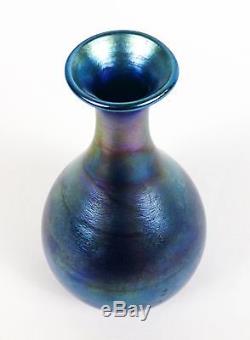 L. C. Tiffany Favrile Blue Iridescent Pear Shaped Art Glass Vase