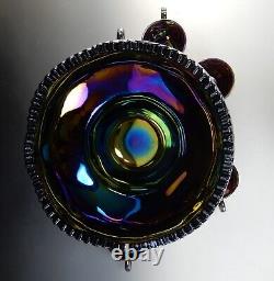 L. E Smith Carnival Glass Amethyst Sawtooth Hobstar Punch Bowl, Base, with 6 Cups