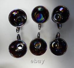 L. E Smith Carnival Glass Amethyst Sawtooth Hobstar Punch Bowl, Base, with 6 Cups
