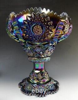 L. E Smith Carnival Glass Amethyst Sawtooth Hobstar Punch Bowl, Base, with 6 Cups