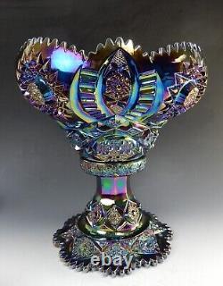L. E Smith Carnival Glass Amethyst Sawtooth Hobstar Punch Bowl, Base, with 6 Cups
