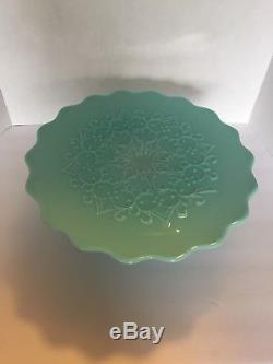L@@K RARE Vintage Fenton Spanish Lace Turquoise Cake Stand MINT CONDITION