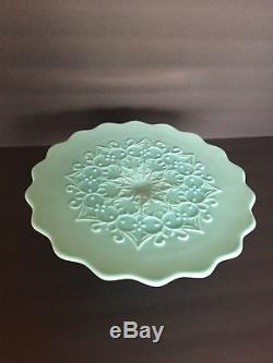 L@@K RARE Vintage Fenton Spanish Lace Turquoise Cake Stand MINT CONDITION