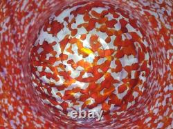 Large 13 Chihuly Style 2004 Red White Scalloped Art Glass Splatter Bowl Signed