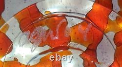 Large 13 Chihuly Style 2004 Red White Scalloped Art Glass Splatter Bowl Signed