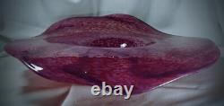 Large 13 Chihuly Style 2004 Red White Scalloped Art Glass Splatter Bowl Signed