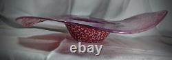 Large 13 Chihuly Style 2004 Red White Scalloped Art Glass Splatter Bowl Signed