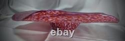 Large 13 Chihuly Style 2004 Red White Scalloped Art Glass Splatter Bowl Signed