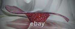 Large 13 Chihuly Style 2004 Red White Scalloped Art Glass Splatter Bowl Signed