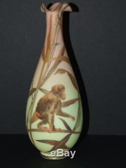 Large 13 Mt Washington Burmese Decorated Monkey Vase Rare