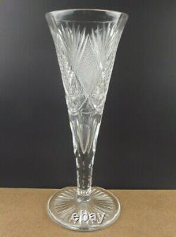 Large 18 American Brilliant Cut Glass Trumpet Vase Diamond Fan & Star (! @@a6)