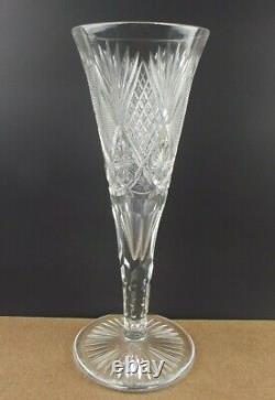 Large 18 American Brilliant Cut Glass Trumpet Vase Diamond Fan & Star (! @@a6)