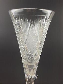 Large 18 American Brilliant Cut Glass Trumpet Vase Diamond Fan & Star (! @@a6)