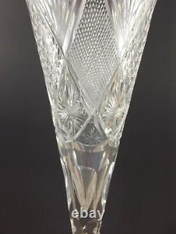 Large 18 American Brilliant Cut Glass Trumpet Vase Diamond Fan & Star (! @@a6)